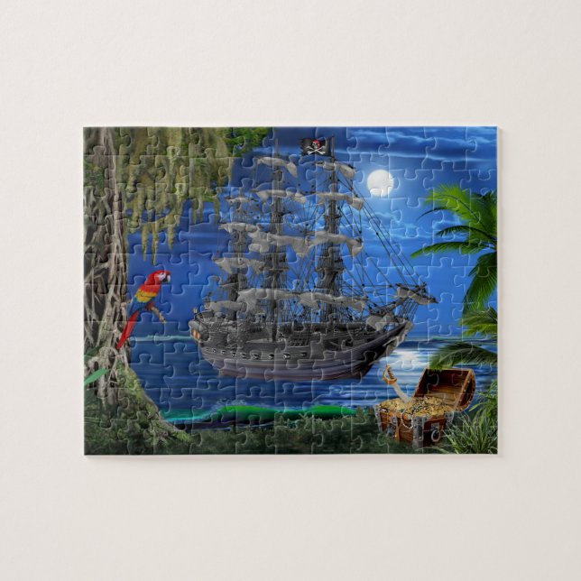 Mystiskt månljus piratskepp pussel (Horisontell)