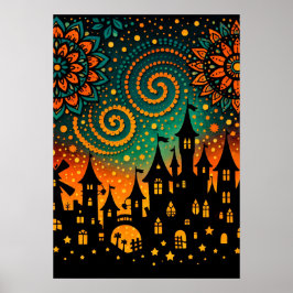 Mystiskt natt slotts silhuett poster