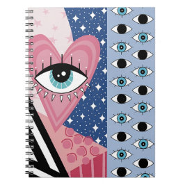 Mystiskt ont öga hjärta Pop Art Retro Celestial Anteckningsbok