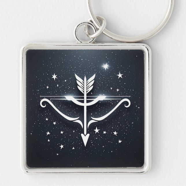 Mystiskt Skytten Zodiak-symbol Fyrkantig Silverfärgad Nyckelring (Framsidan)