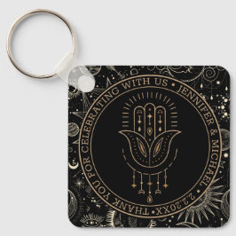 mystiskt svart guld bröllop tack nyckelring