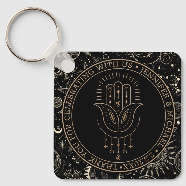 mystiskt svart guld bröllop tack nyckelring (Framsida)