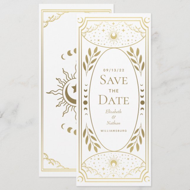 Mystiskt Tarot Card för Guld Elegant Spara datum Inbjudningar (Fram/baksida)