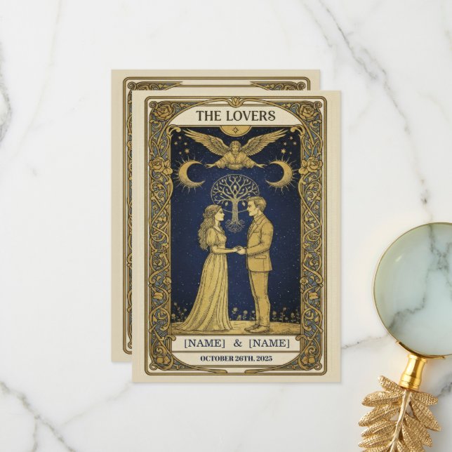 Mystiskt Tarotbröllopsinbjudan – Anpassad 'De älsk Tack Kort (Fram/Back In Situ)