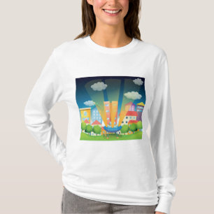 Mystiskt tefat landsätter i en ljus stadsnattsscen t shirt