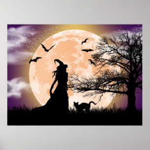 Mystiskt väska, svart katt, full måne poster