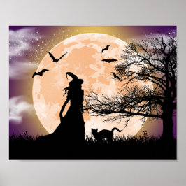 Mystiskt väska, svart katt, full månväska Poster