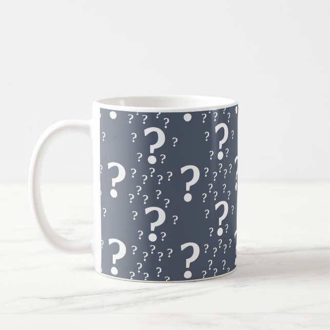 Mystoppets frågetecken, dold puzzle blue-grått kaffemugg (Vänster)