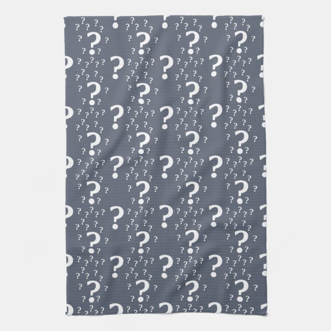 Mystoppets frågetecken, dold puzzle blue-grått kökshandduk (Vertikal)