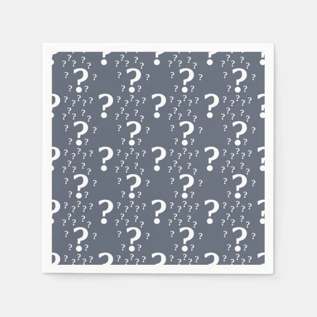 Mystoppets frågetecken, dold puzzle blue-grått pappersservett (Framsidan)