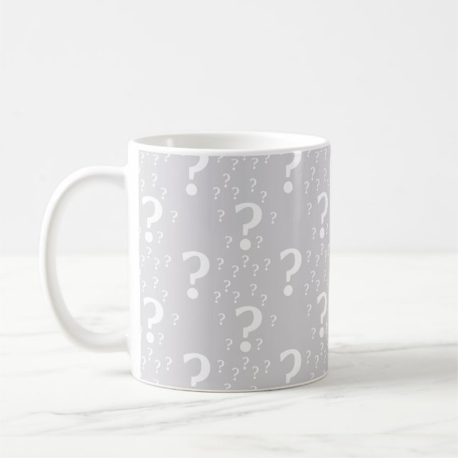 Mystoppets frågetecken, dold puzzle light grått kaffemugg (Vänster)