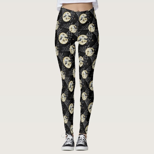 Mystoppning Fladdermus & Måne Mönster Halloween Le Leggings (Framsida)