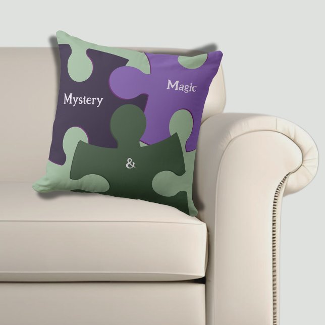 Mystoppning & Magic Grönt & Lila Jig Saw Puzzle Kudde (Mystery & Magic Green & Purple Jig Saw Puzzle Throw Pillow)