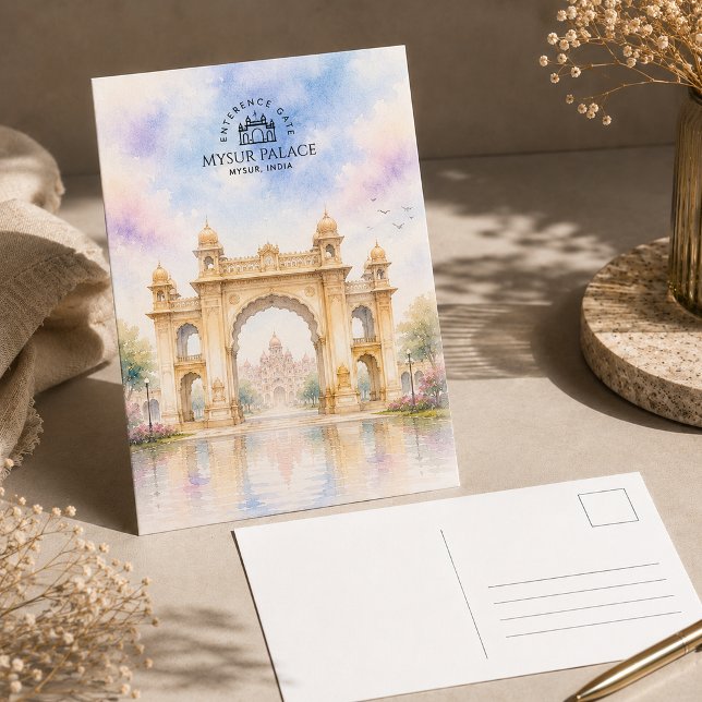 Mysurpalatsets entré, Indien | Reskonst Helg Vykort (Mysur Palace Enterence Gate, India | Travel Art Holiday Postcard)