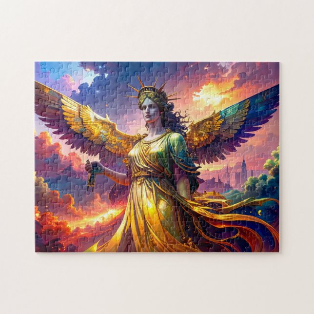 Mythic Lady Liberty Winged Goddess SciFi Fantasy Pussel (Horisontell)