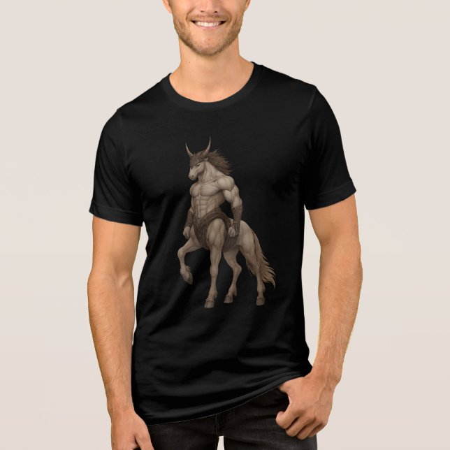 Mythic Warrior Unicorn Centaur Drawing T Shirt (Framsida)