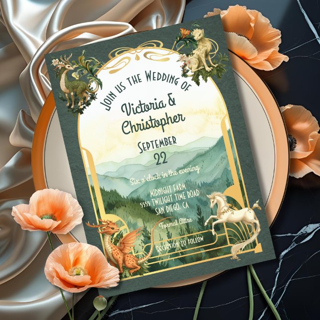 Mythical Animals Forest Creatures Dragon Bröllop Inbjudningar (Skapare uppladdad)