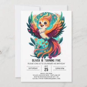 Mythical Bird Magic Whimsical Phoenix Birthday Inbjudningar
