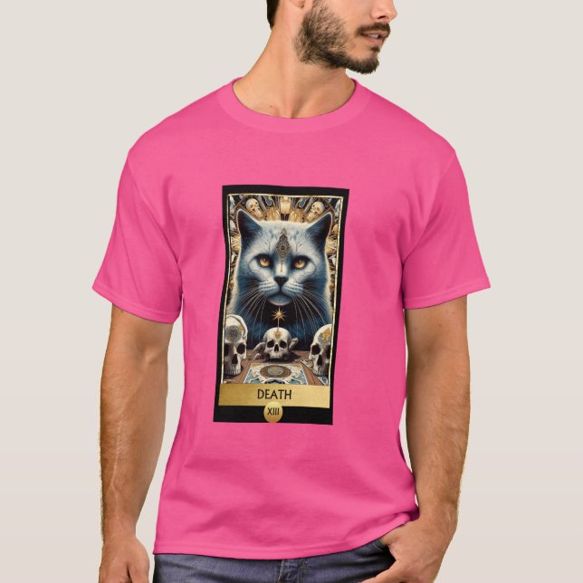 Mythical Black Cat Dödsfall Döskallar Tarot Card F T Shirt (Framsida)