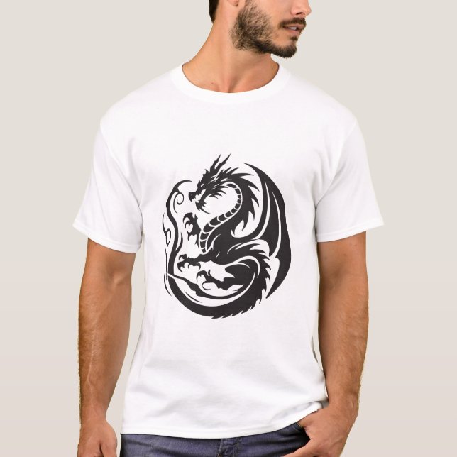 Mythical Black Dragon Tattoo T Shirt (Framsida)