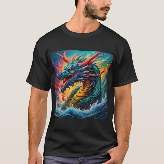 Mythical Blue Dragon från havet T Shirt (Framsida)