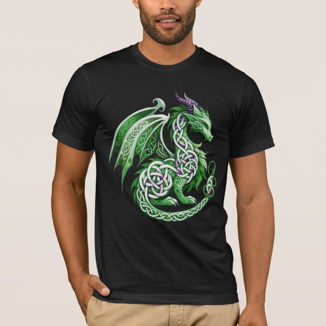 Mythical Celtic Green Dragon Fantasy Art T Shirt (Framsida)