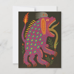 Mythical Creater Folk Art Print Vykort