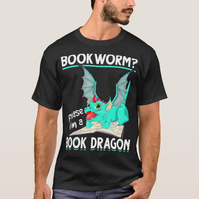 Mythical CreatReading Bookworm Bok Dragon T Shirt (Framsida)