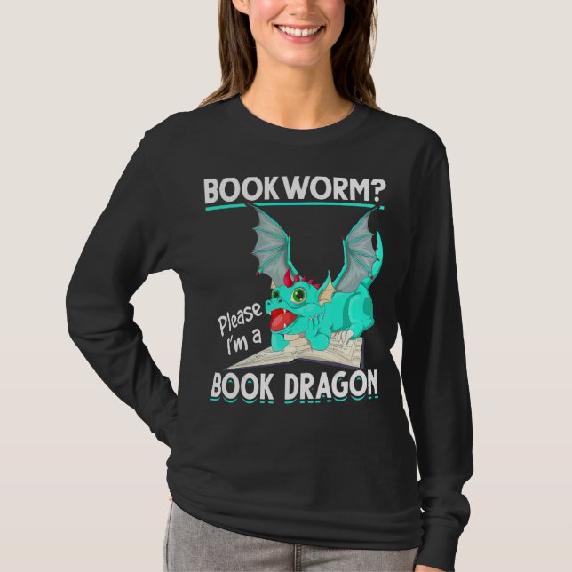 Mythical CreatReading Bookworm Bok Dragon T Shirt (Framsida)