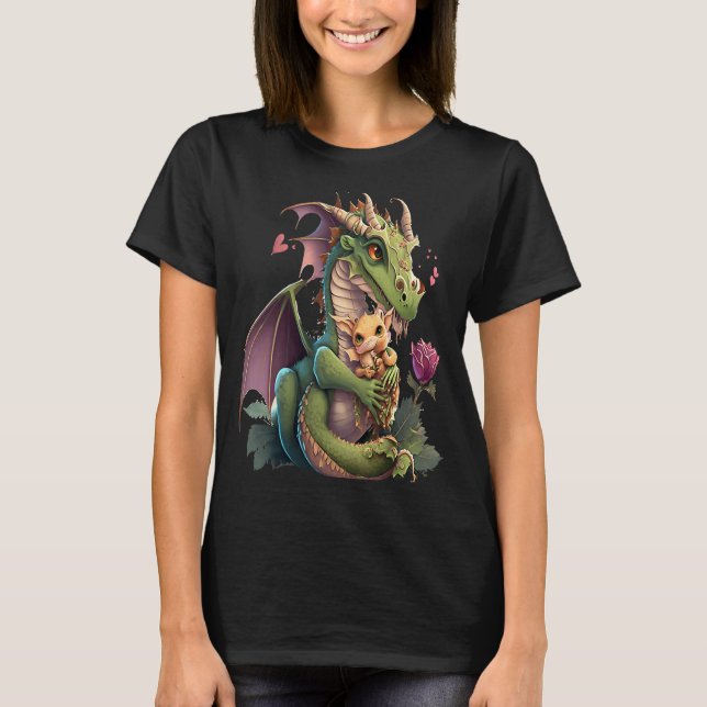 Mythical Creature Fans Dragon Mom Hugging A Child  T Shirt (Framsida)