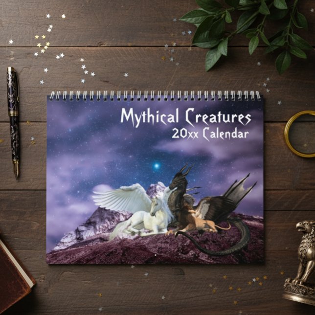 Mythical Creatures Fantasy Unicorn Dragon Sjöjungf Kalender (Skapare uppladdad)