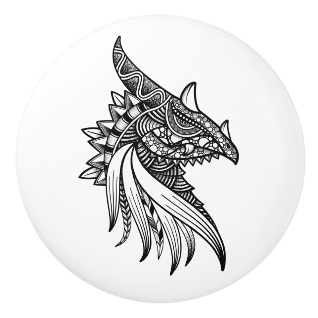 Mythical Dragon Mandala - Fantasy Dinosaur Head Knopp (Framsidan)