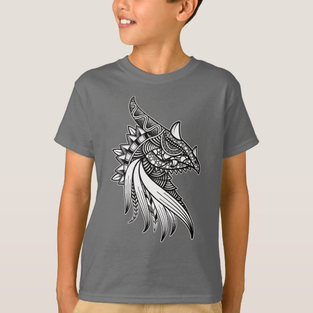 Mythical Dragon Mandala - Fantasy Horned Head T-Sh T Shirt (Framsida)