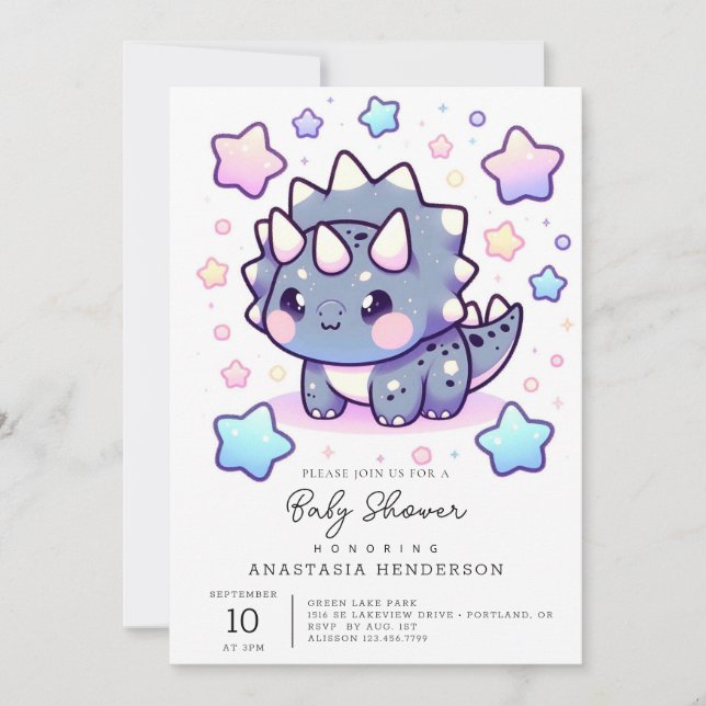 Mythical Enchanted Dinosaur Baby Shower Inbjudningar (Framsida)