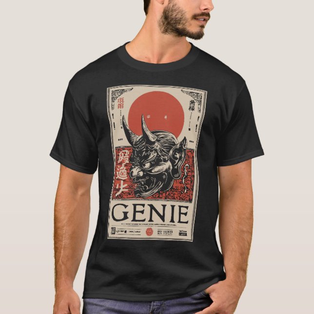 Mythical Genie with Horns and Crimson Sol T Shirt (Framsida)