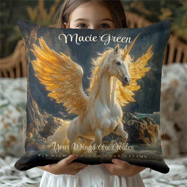 Mythical Golden Winged Pegasus Ocean Fantasy Horse Kudde (Skapare uppladdad)