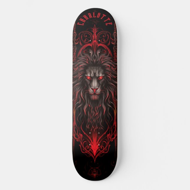 Mythical Lion with Tribal Patterns Dark Fantasy Mini Skateboard Bräda 18,5 Cm (Framsida)