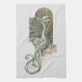 Mythical Lizard Dragon på Sten, Vintage Mythology Kökshandduk