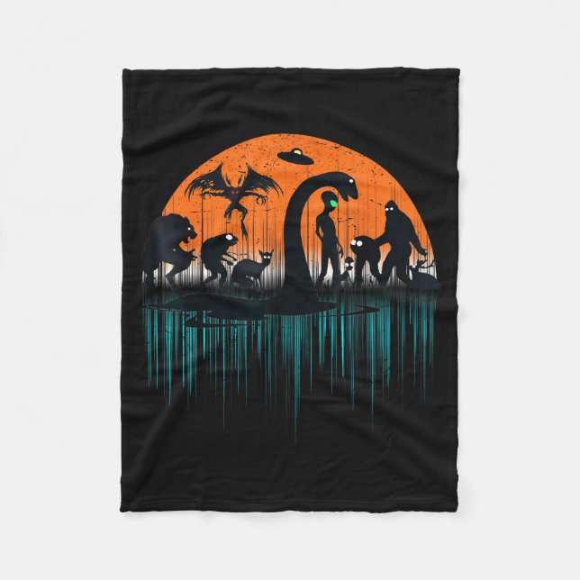 Mythical Loch Ness Bigfoot Mothman Aliens Funny Cr Fleecefilt (Framsidan)