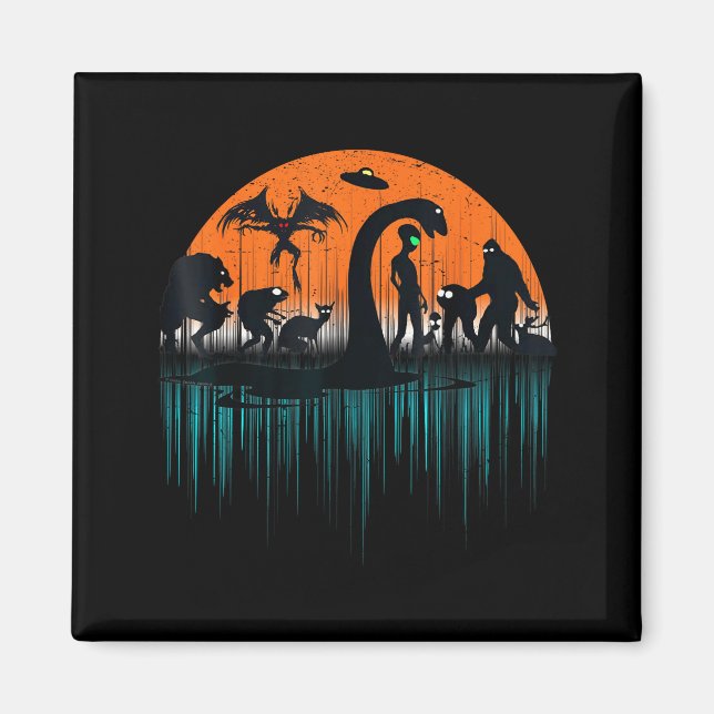 Mythical Loch Ness Bigfoot Mothman Aliens Funny Cr Magnet (Framsidan)