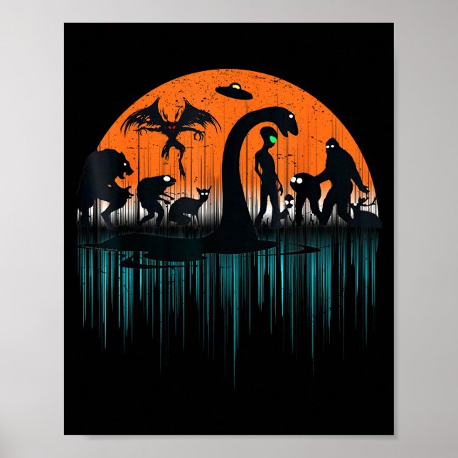 Mythical Loch Ness Bigfoot Mothman Aliens Funny Cr Poster (Framsidan)