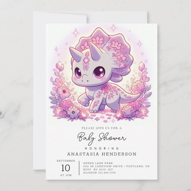 Mythical Majestic Dinosaur Baby Shower Inbjudningar (Framsida)