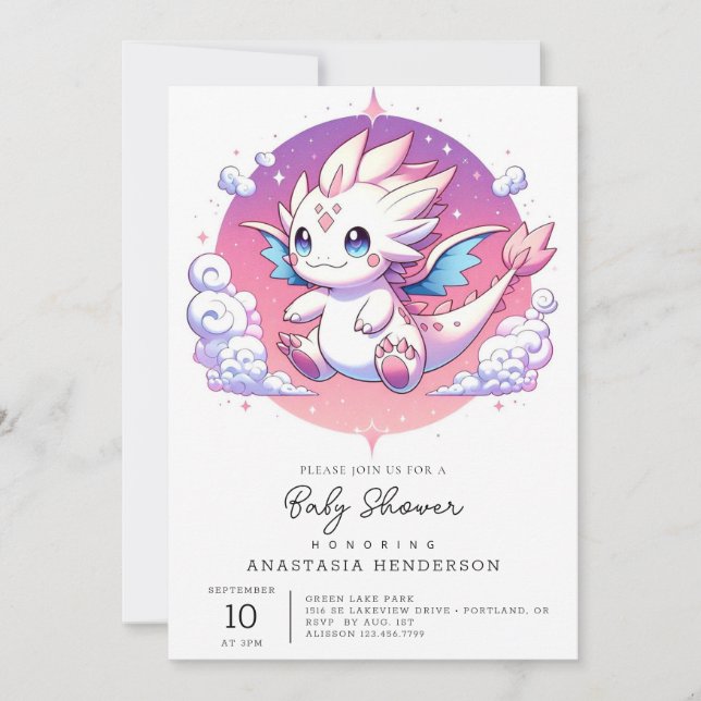 Mythical Pastel Dragon Baby Shower Inbjudningar (Framsida)