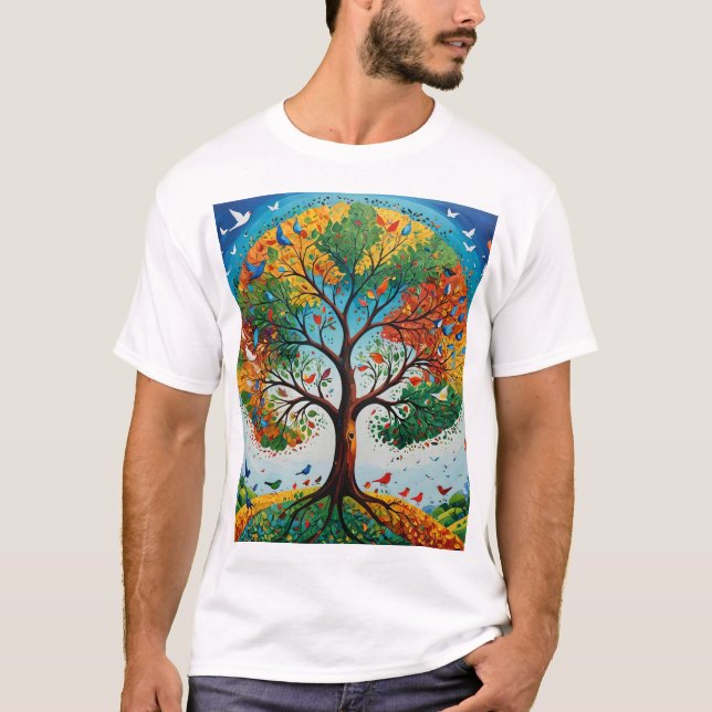 Mythical Träd of Seasons - Gond Art T Shirt (Framsida)