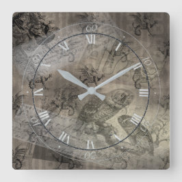 Mythical Uggla Halloween Ephemera Papprare Mönster Fyrkantig Klocka