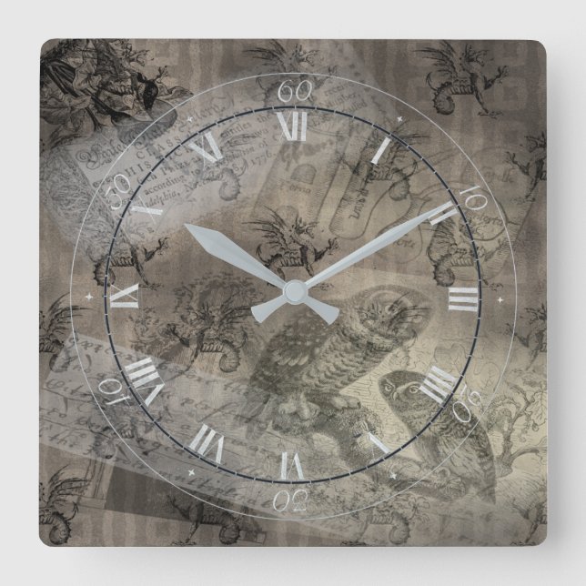 Mythical Uggla Halloween Ephemera Papprare Mönster Fyrkantig Klocka (Framsida)