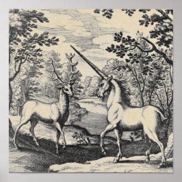 Mythical Unicorn in Forest Poster