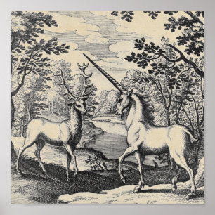 Mythical Unicorn in Forest Poster