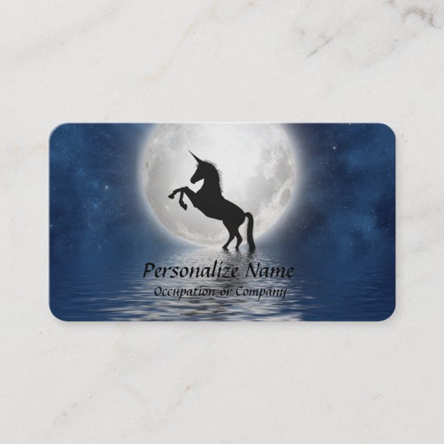 Mythical Unicorn Silhouette Full Moon Ocean Visitkort (Framsida)