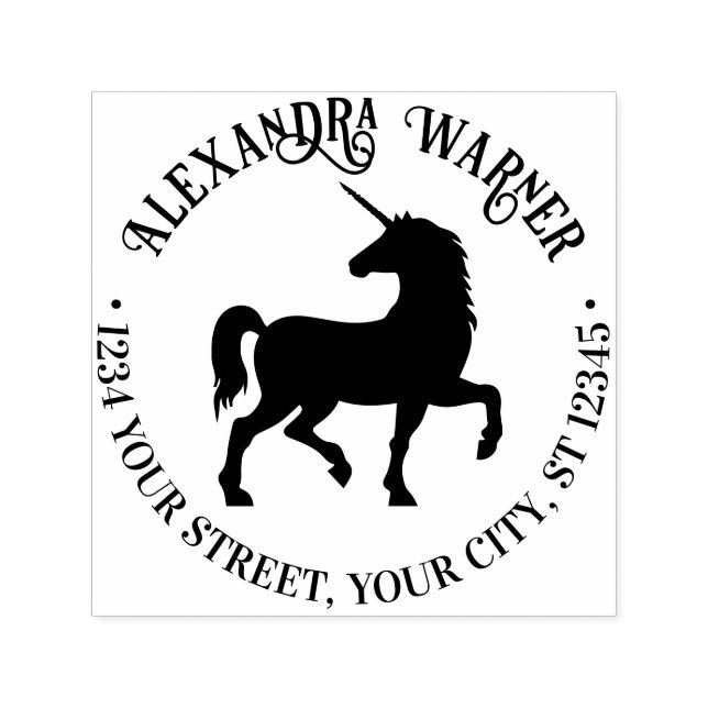 Mythical Unicorn Silhouette Namn Returadress Självfärgande Stämpel (Design)